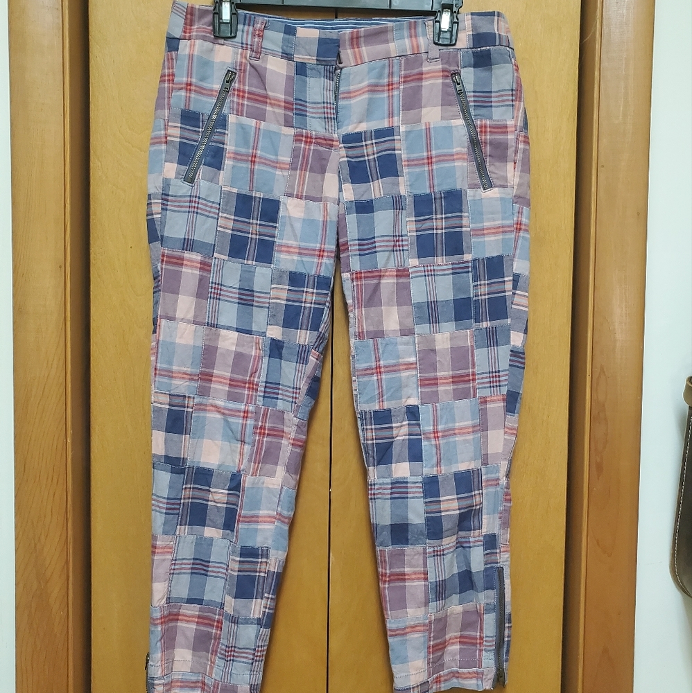 J Crew cropped Madras Plaid pants. Zippered ankle and pockets